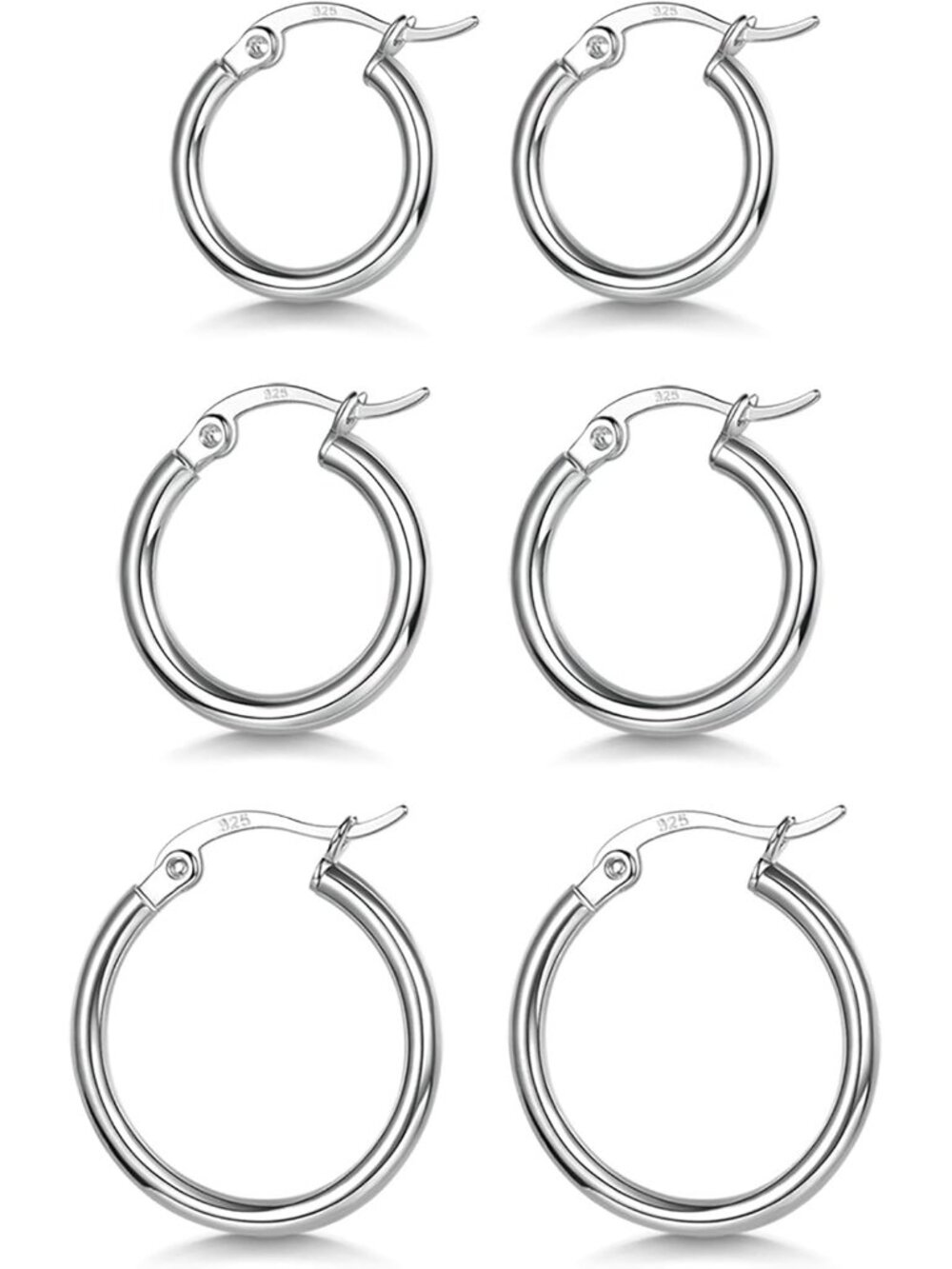 3 Pairs 925 Sterling Silver Hoop Earrings | Small White Gold Plated Hoop Earring